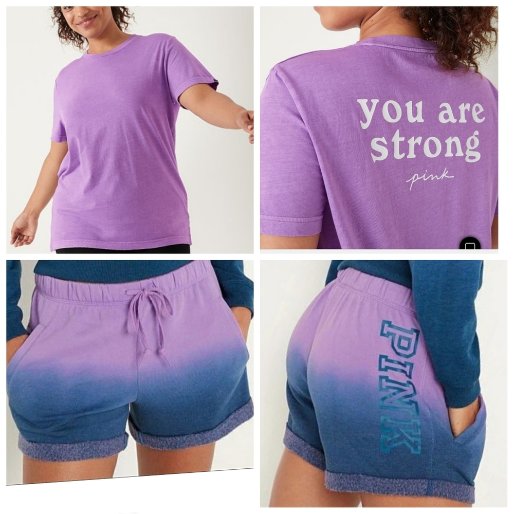 Pink Everyday Lounge Boyfriend short Amethyst Orchid Purple & Campus Tee sz-L